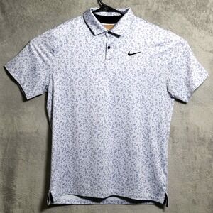 Nike Polo Shirt Mens Medium White Purple Dri-FIT Golf Camo Print DR5306-085
